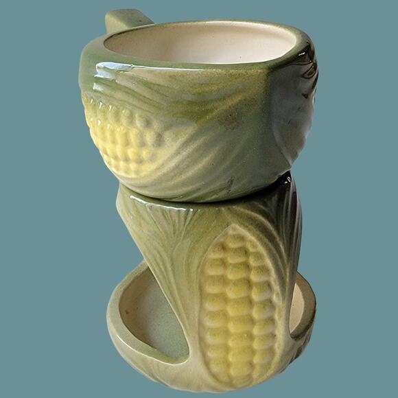 Vintage 1950s Shawnee Pottery "Corn King" Butter Warmer Set - Picture 3 of 6